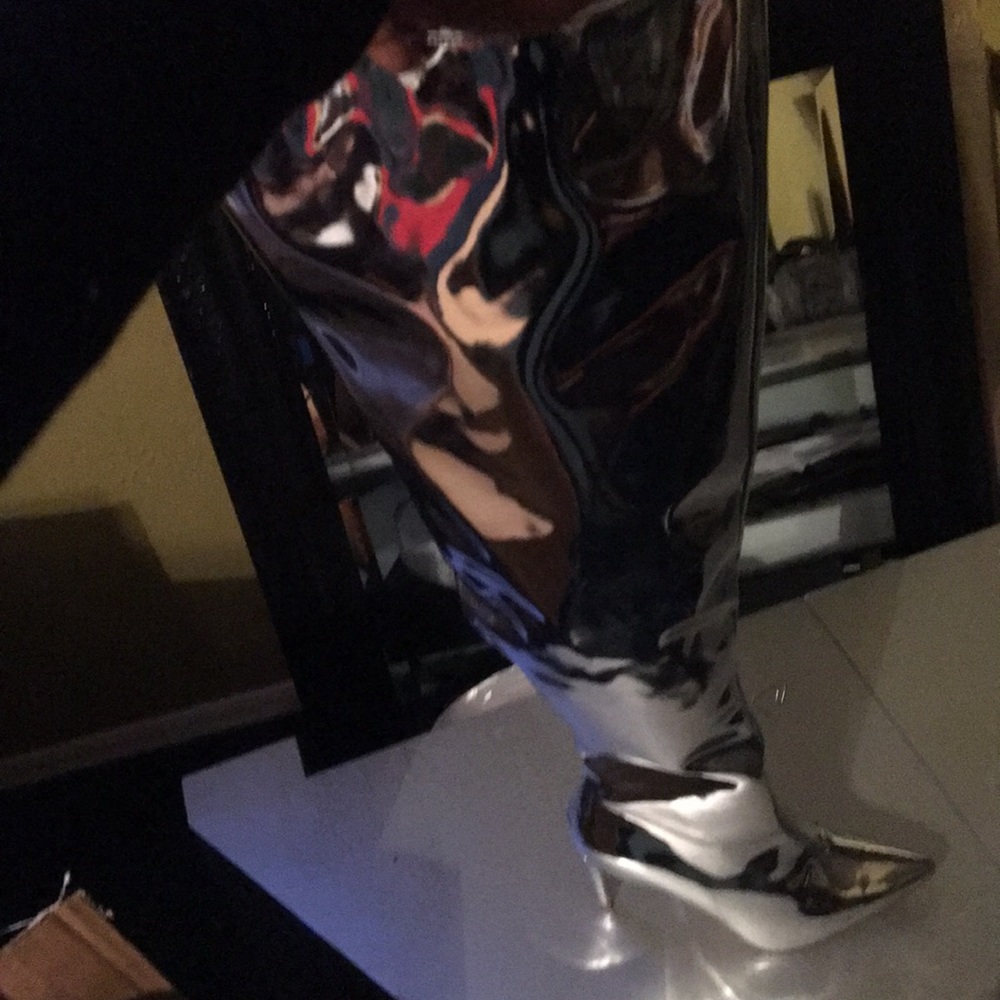 Silver thigh hi boots